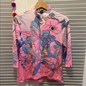 Jamie Sodock Golf Pink and Blue Sweater Botanical Design